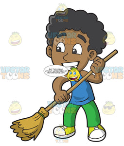 A Black Boy Sweeping The Floor Clipart Cartoons By Vectortoons