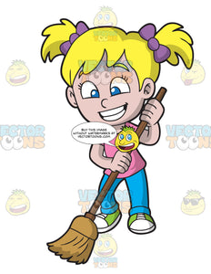A Happy Girl Sweeping The Floor Clipart Cartoons By Vectortoons