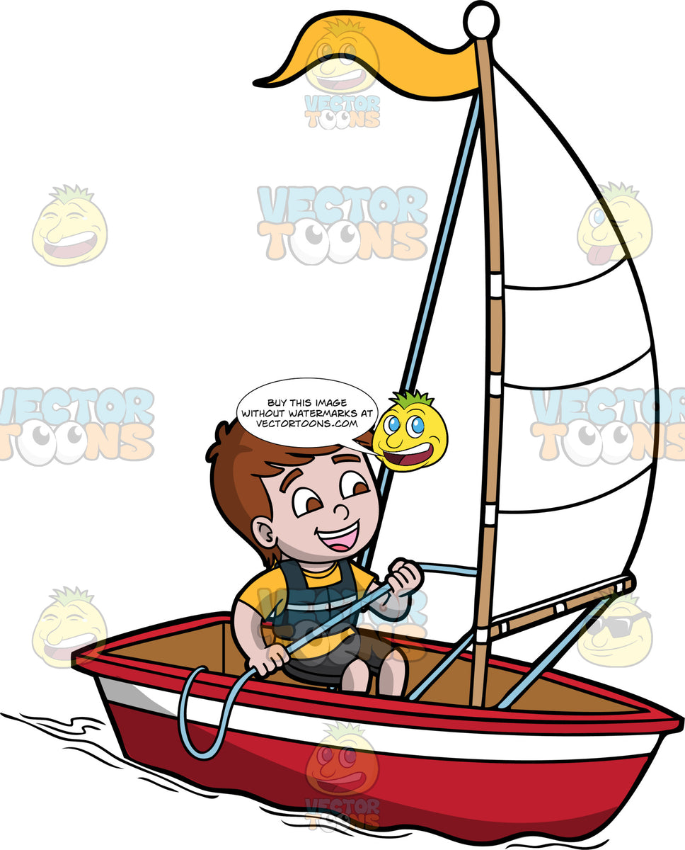 a charming boy sailing a boat – clipart cartoons by