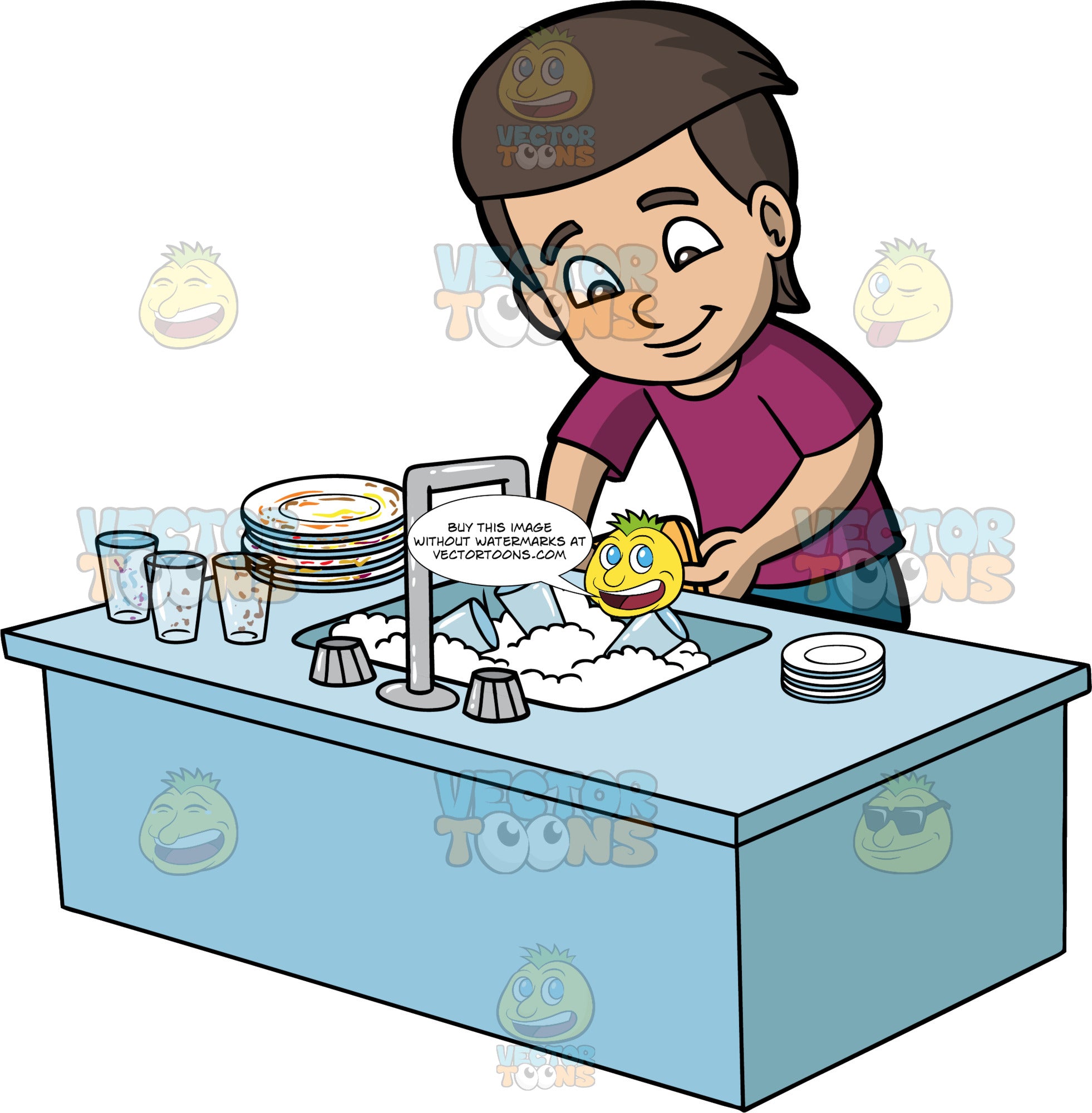 Boy Washing Dishes Cartoon