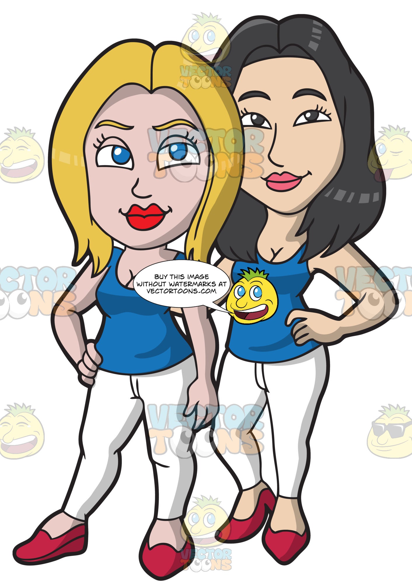 A Femme Lesbian  Couple Wearing Matching Outfits Clipart 