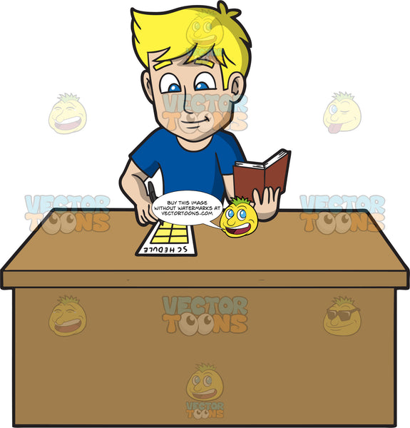 A Male College Student Drafting His Schedule Clipart Cartoons By