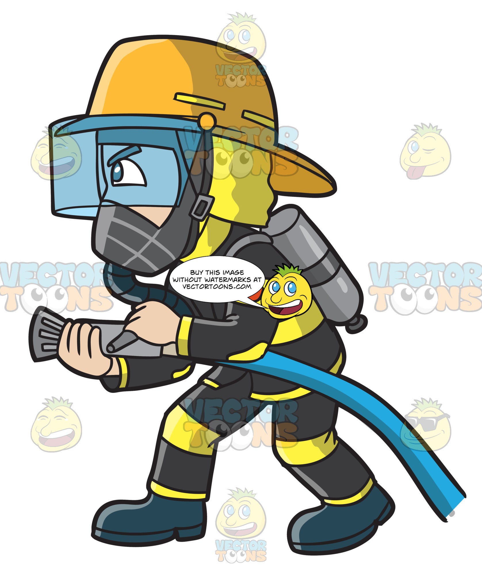 A Firefighter Charges To Put Out A Fire – Clipart Cartoons By VectorToons