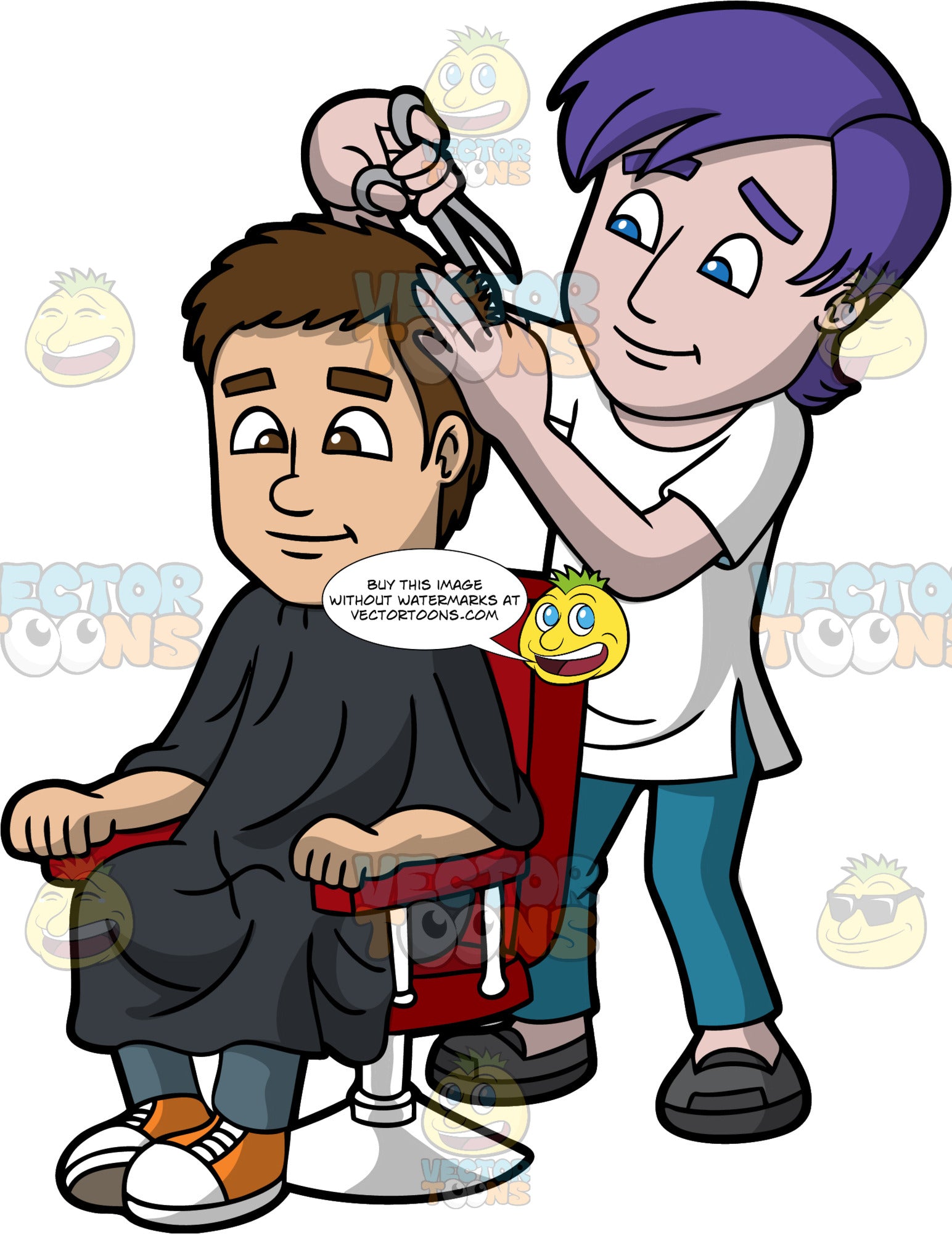 A Male Hairdresser Cutting The Hair Of A Guy Clipart Cartoons By