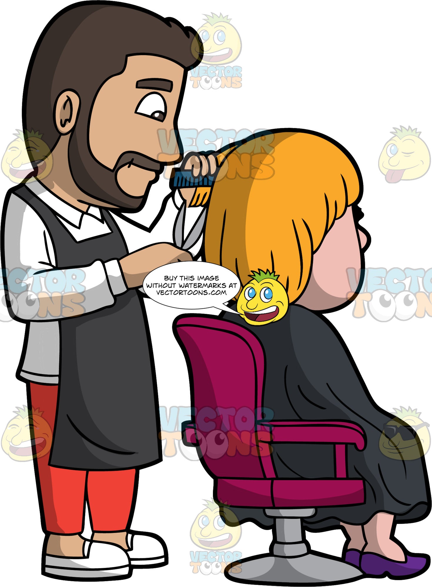 A Male Hairdresser Cutting The Hair Of A Client Clipart Cartoons