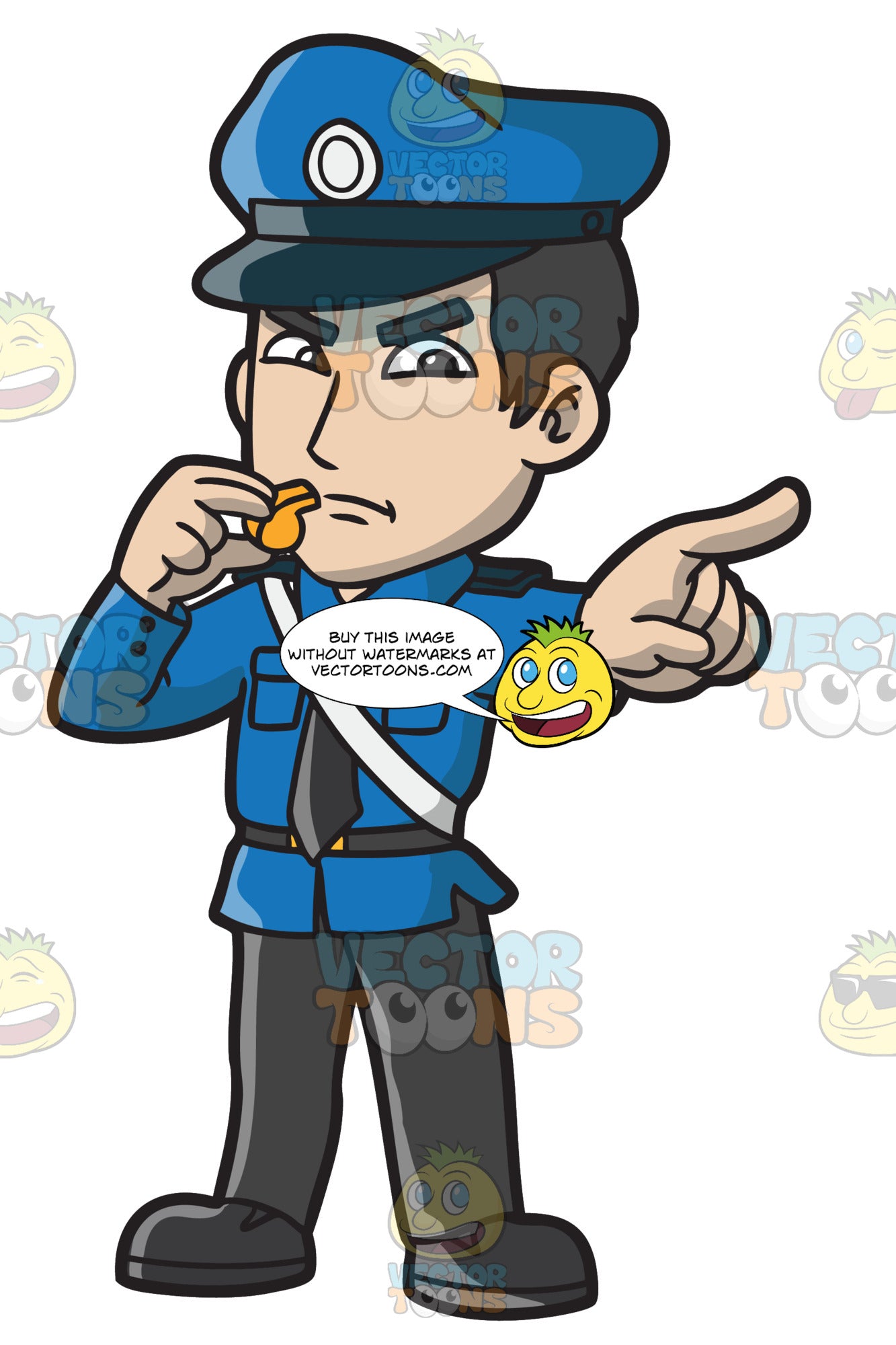 An Angry Police Officer With A Whistle Clipart Cartoons By Vectortoons