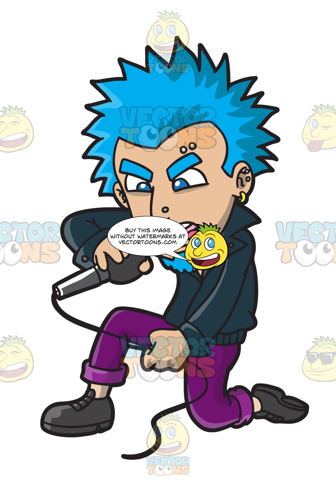 A Punk Rock Singer With Blue Hair Clipart Cartoons By Vectortoons