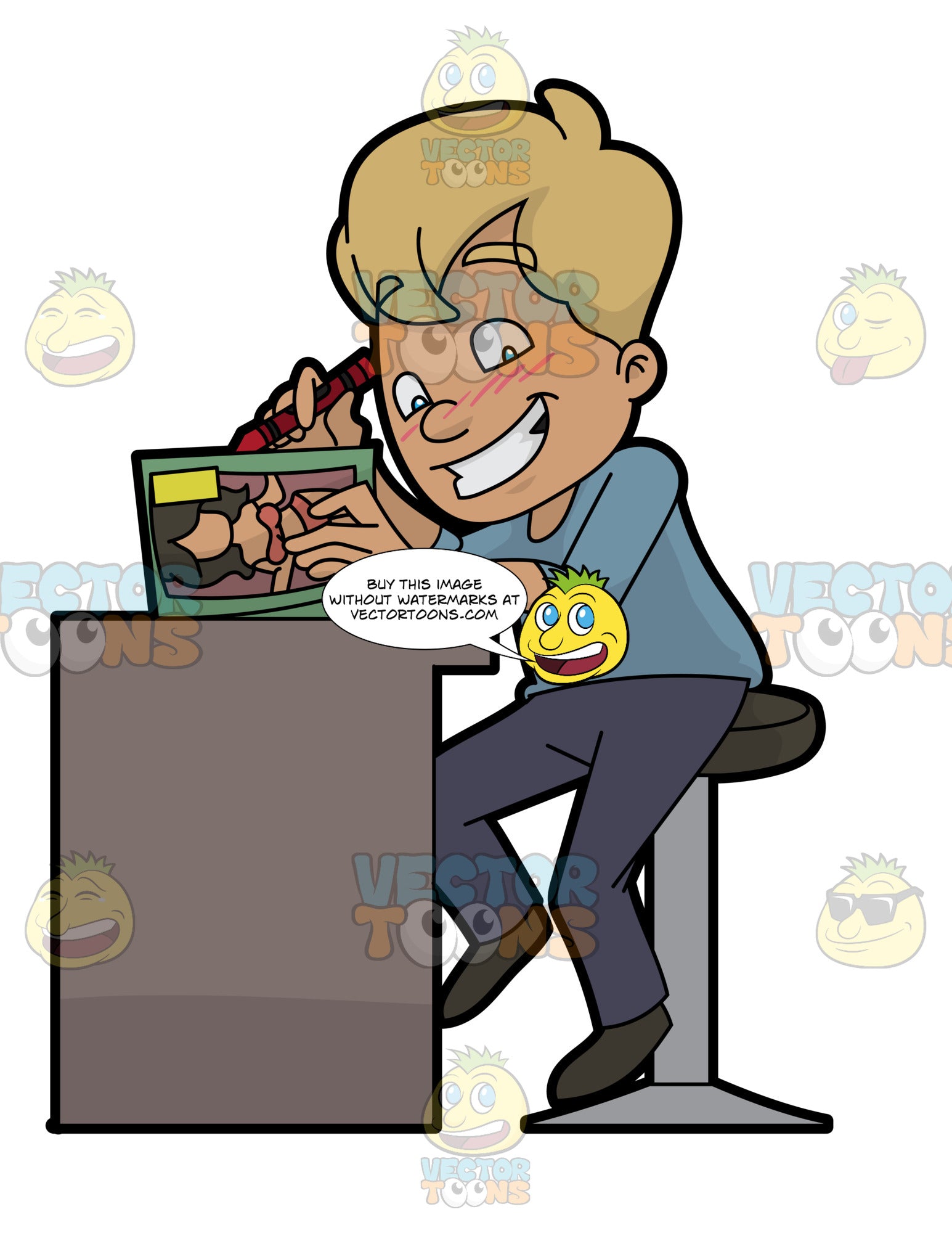 A Horny Man Coloring His Adult Picture Book  Clipart -2552
