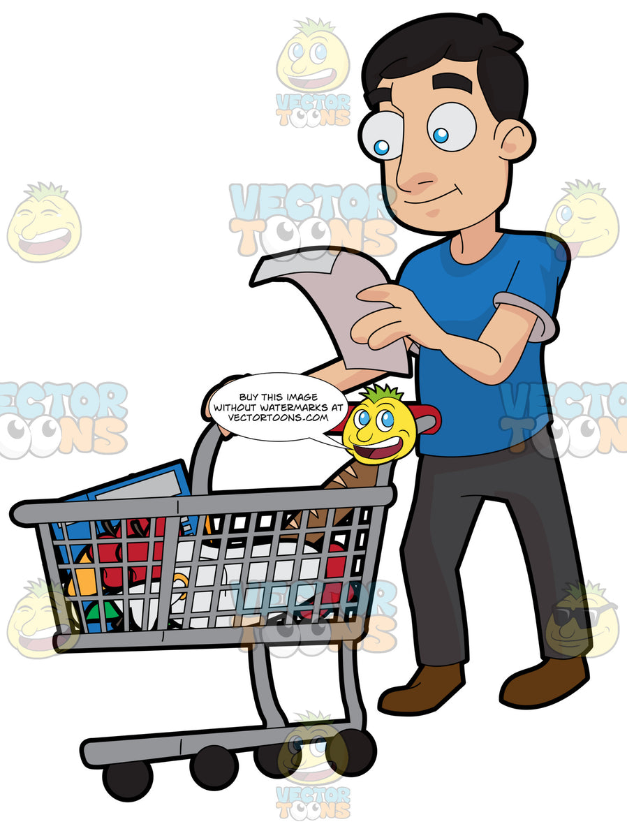 A Guy Checking His Grocery List – Clipart Cartoons By VectorToons
