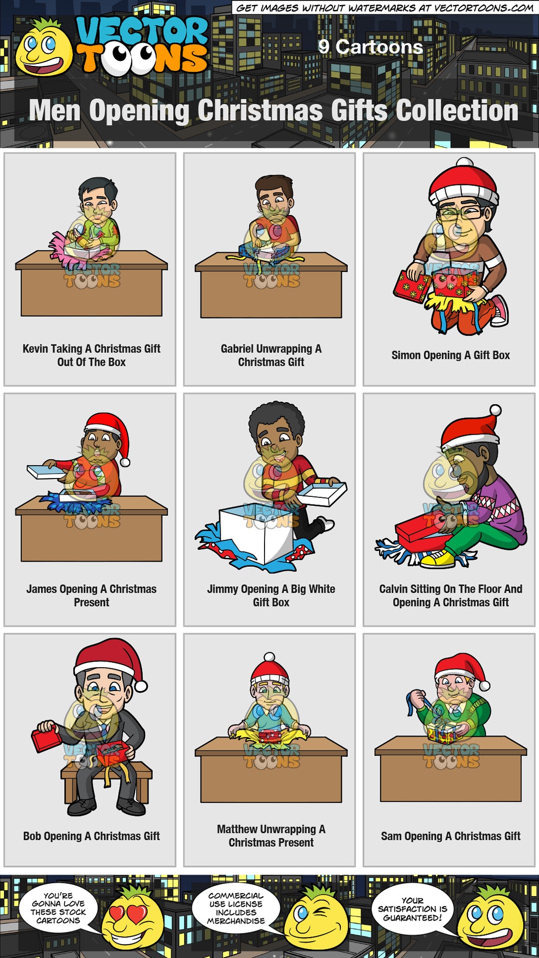 Men Opening Christmas Gifts Collection Clipart Cartoons By Vectortoons