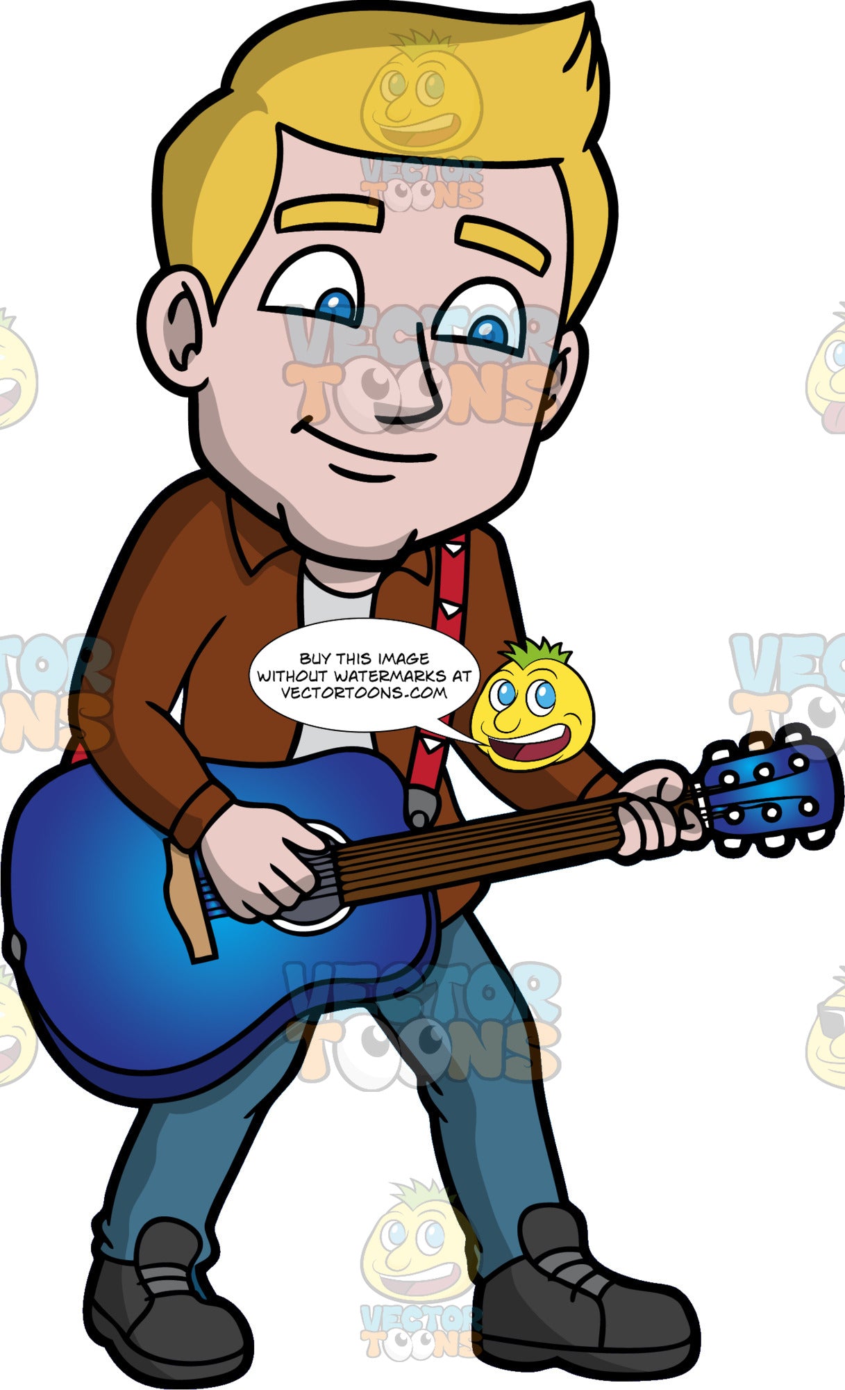 Matthew Playing A Blue Acoustic Guitar Clipart Cartoons By