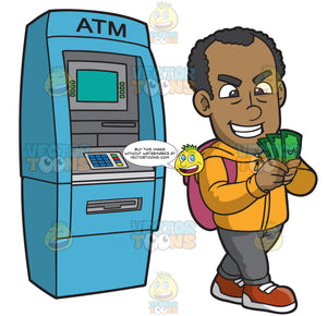 A Black Guy Counting Money After Withdrawing From A Bank Machine - a black guy counting money after withdrawing from !   a bank machine clipart cartoons by vectortoons