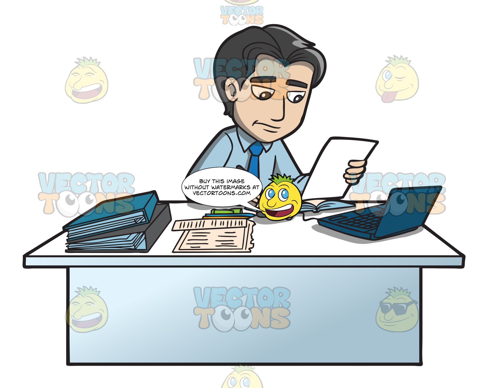 A Man Sitting At His Desk Taking Notes Clipart Cartoons By