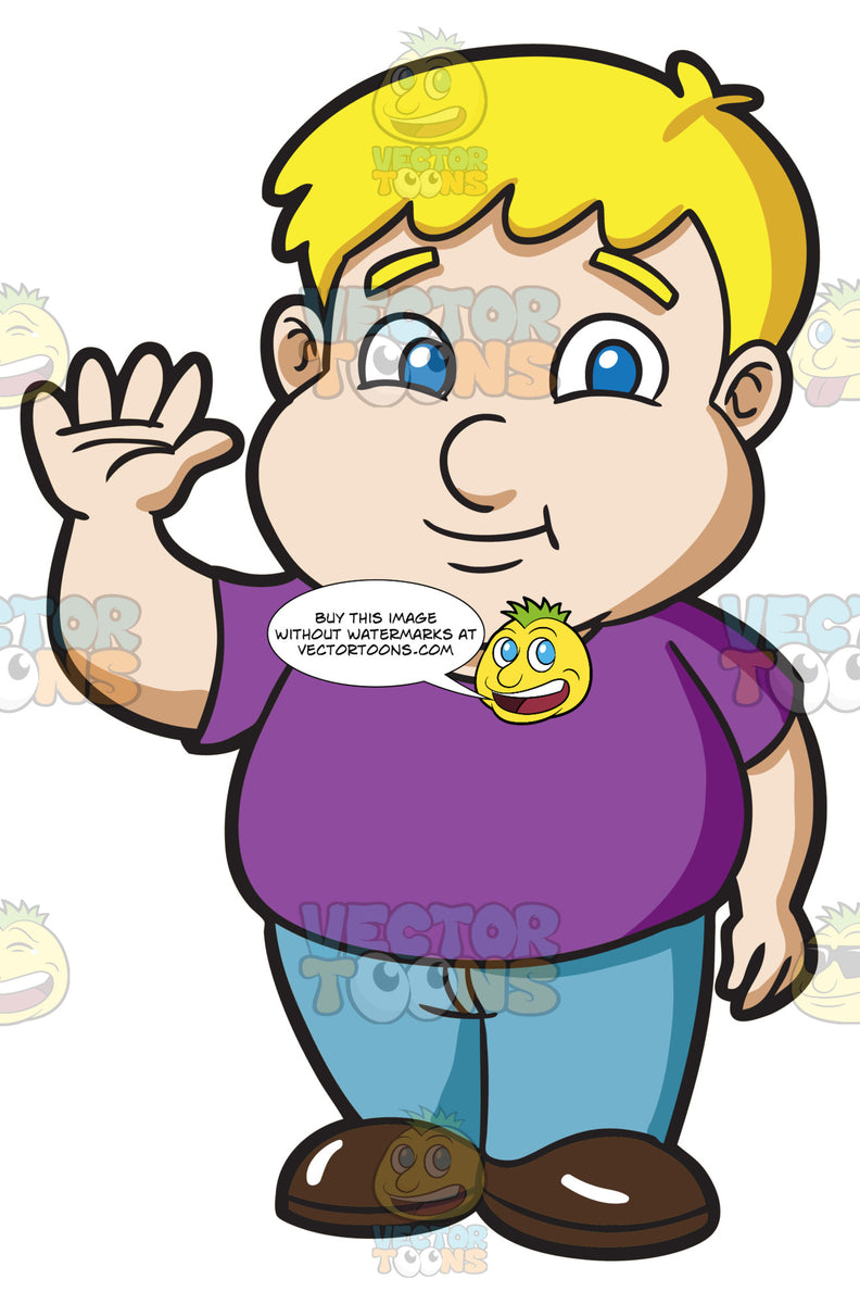 A Fat Male Kid Saying Hello – Clipart Cartoons By VectorToons