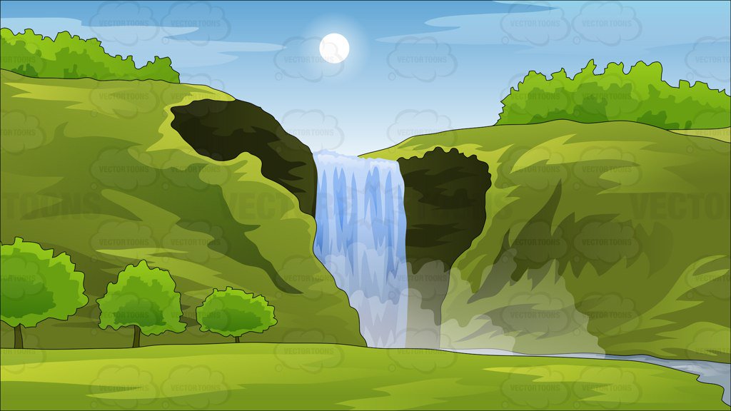 Peaceful Waterfall Background – Clipart Cartoons By VectorToons