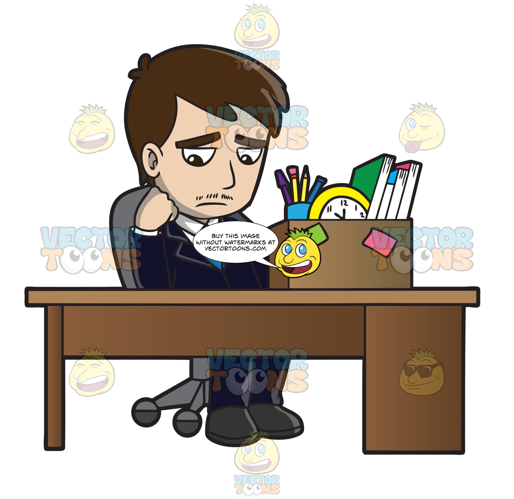 A Sad Mad Sitting At His Desk After Being Fired Clipart Cartoons