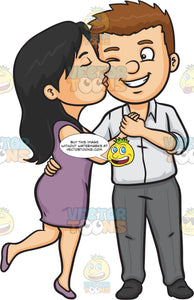 A Woman Kissing A Man On His Cheek Clipart Cartoons By Vectortoons