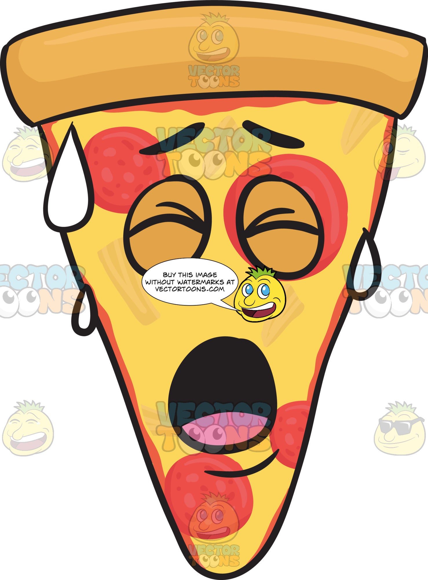 Slice Of Pepperoni Pizza Sweating In Pain Emoji Clipart Cartoons By