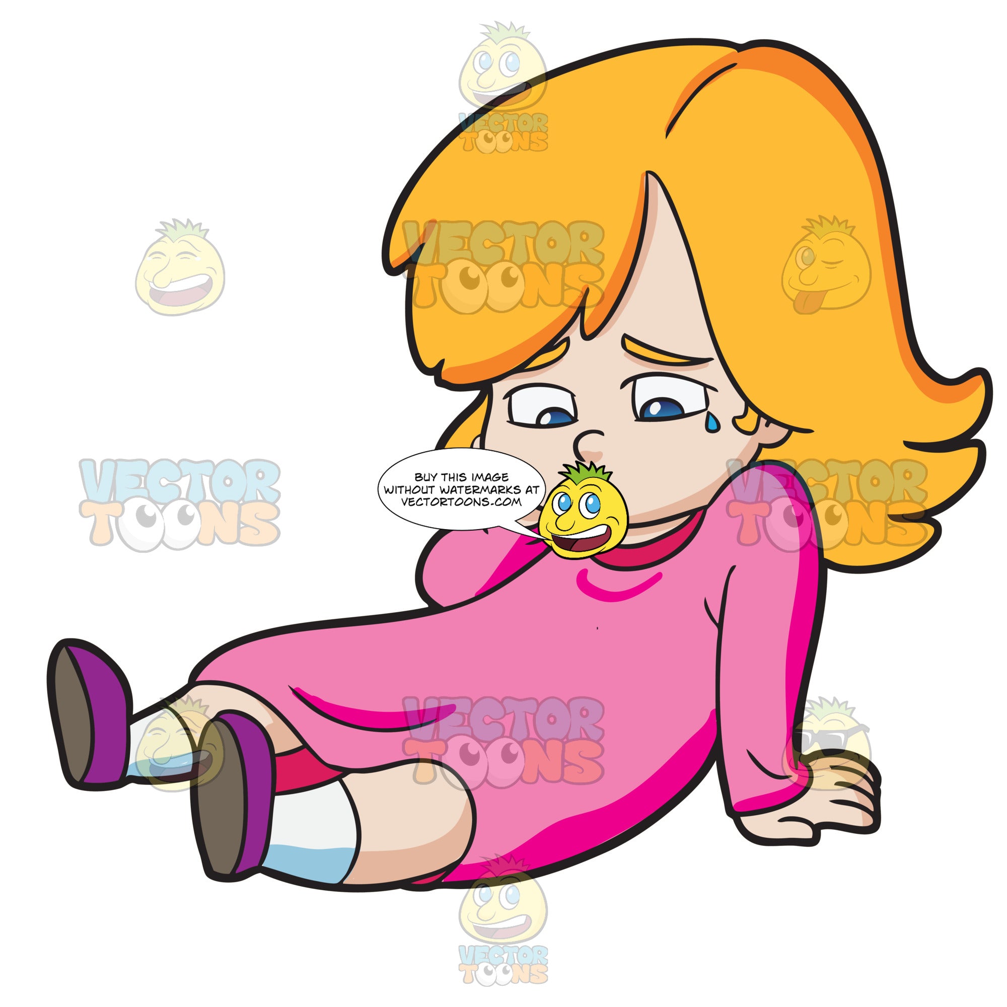 A Female Kid Sulking In Sadness Clipart Cartoons By Vectortoons