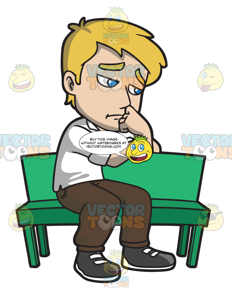 A Depressed Man Deep In Thought At The Park - Clipart ...