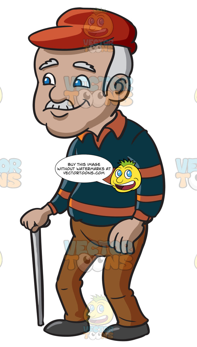 A Male Senior Citizen With A Cap Walks Cheerfully – Clipart Cartoons By