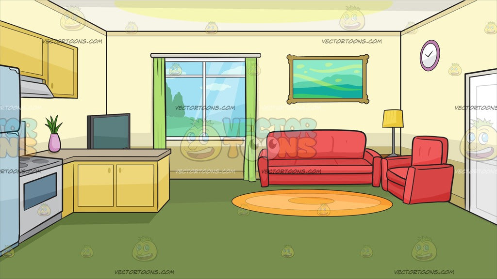 The Kitchen And Living Room Of A Small House Background – Clipart