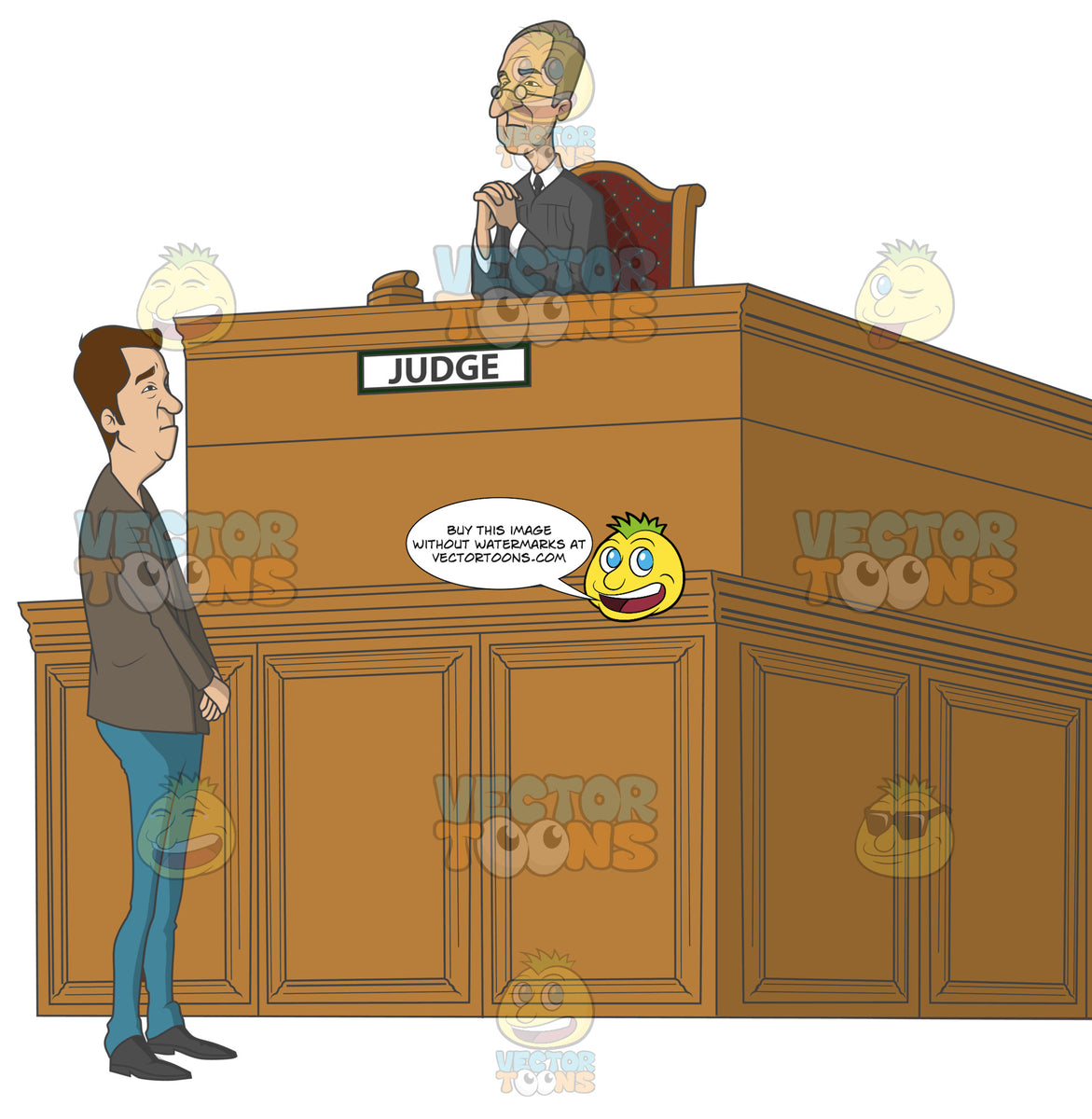 Caucasian Man Standing In Front Of A Judge In Court – Clipart Cartoons