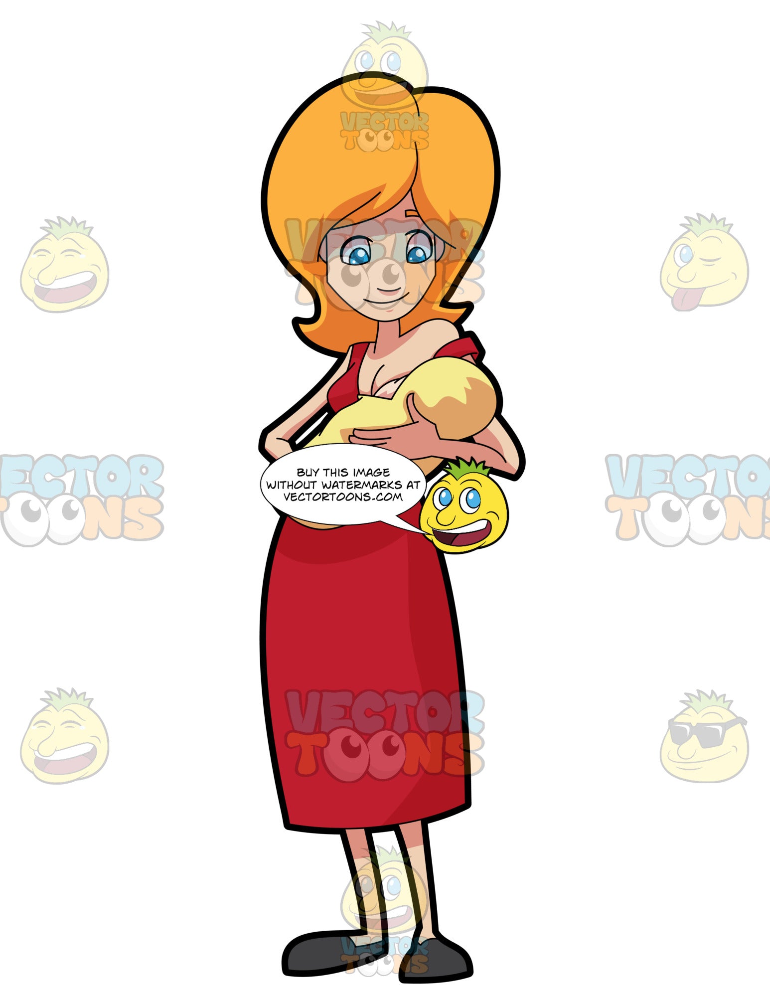 A Mommy Breastfeeding Her Newborn Child – Clipart Cartoons By VectorToons