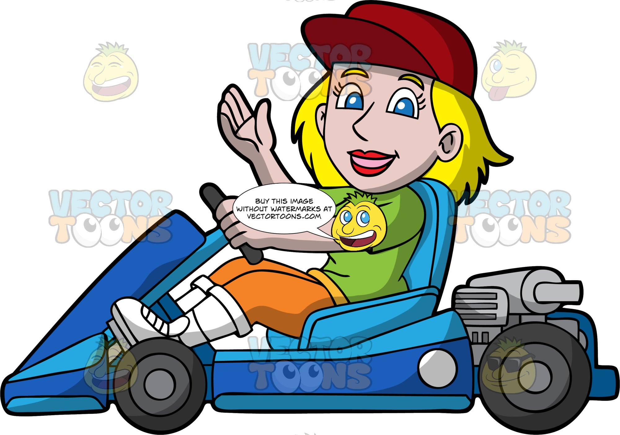 A Blonde Woman Driving A Blue Go Kart Clipart Cartoons By