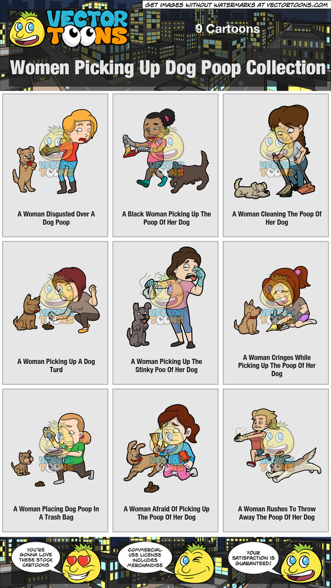 Women Picking Up Dog Poop Collection Clipart Cartoons By Vectortoons