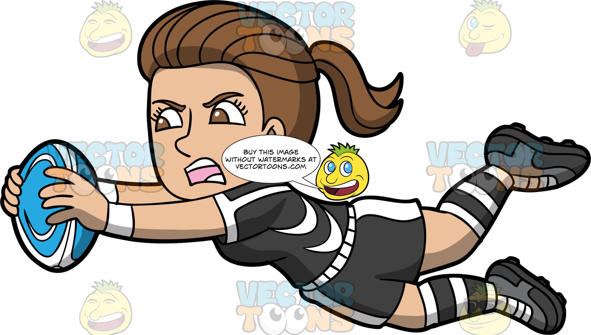 A Woman Driving To Catch A Rugby Ball Clipart Cartoons By Vectortoons