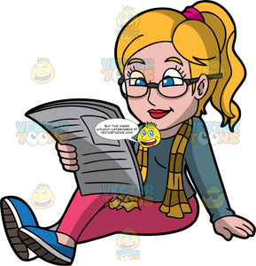 A Woman Reading A Newspaper Casually Clipart Cartoons By Vectortoons