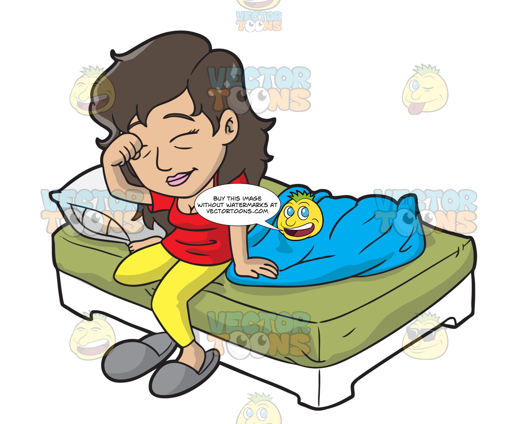 A Sleepy Woman Getting Up From Bed Clipart Cartoons By Vectortoons