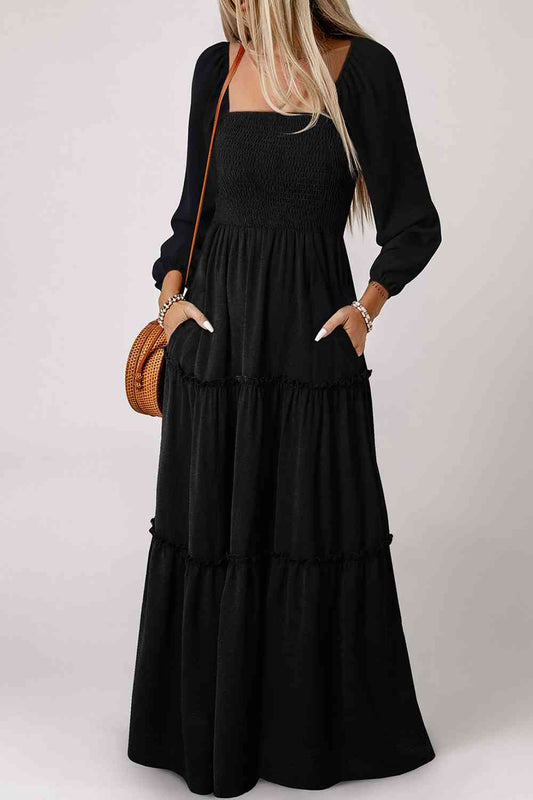 Alexandria Deep Plunge Maxi Dress with Side Slits in Solid Black or White