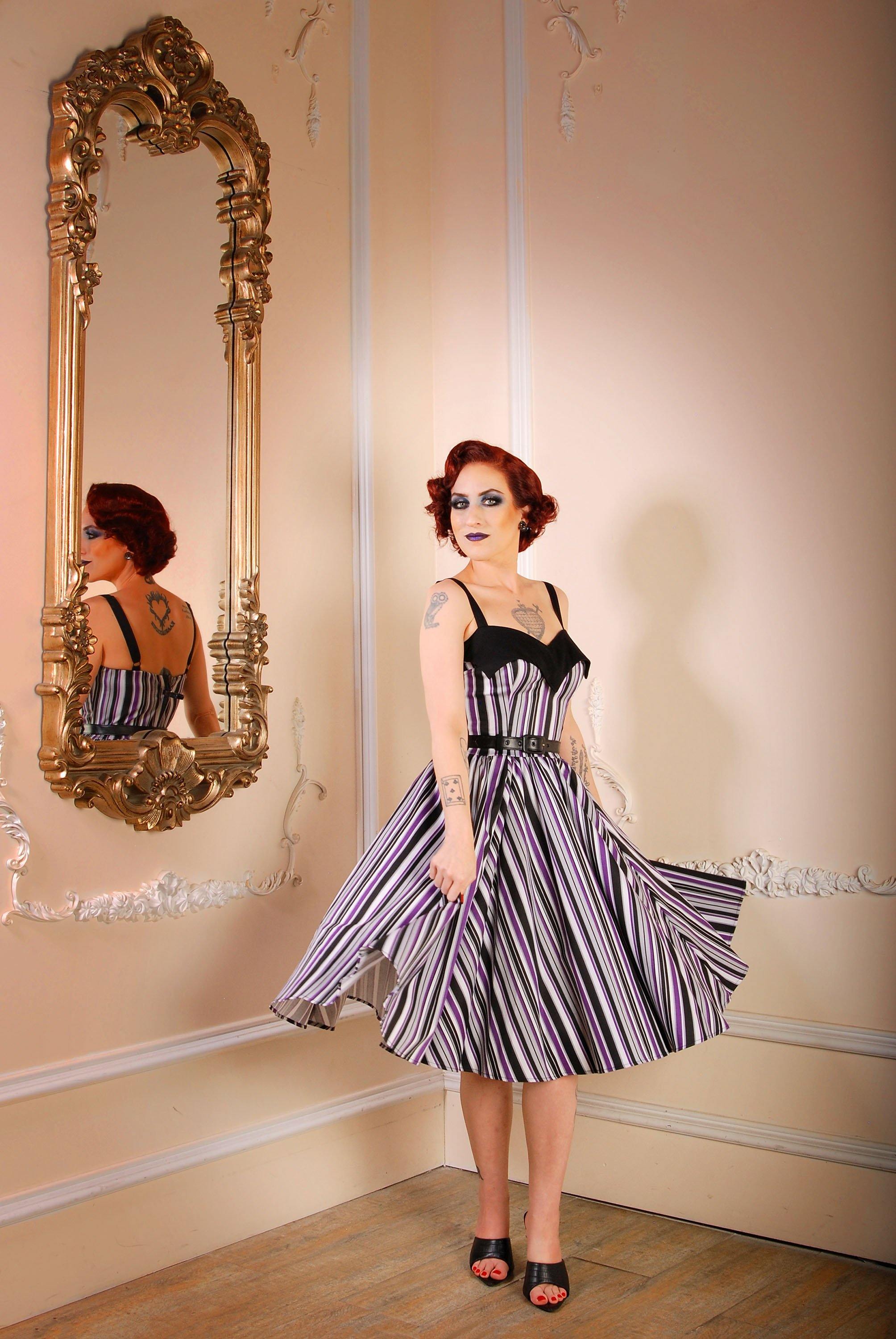 OYS - XS - S - M - Final Sale - Stephanie Swing Dress in Solstice Stripe, Pinup Couture, pinupgirlclothing.com