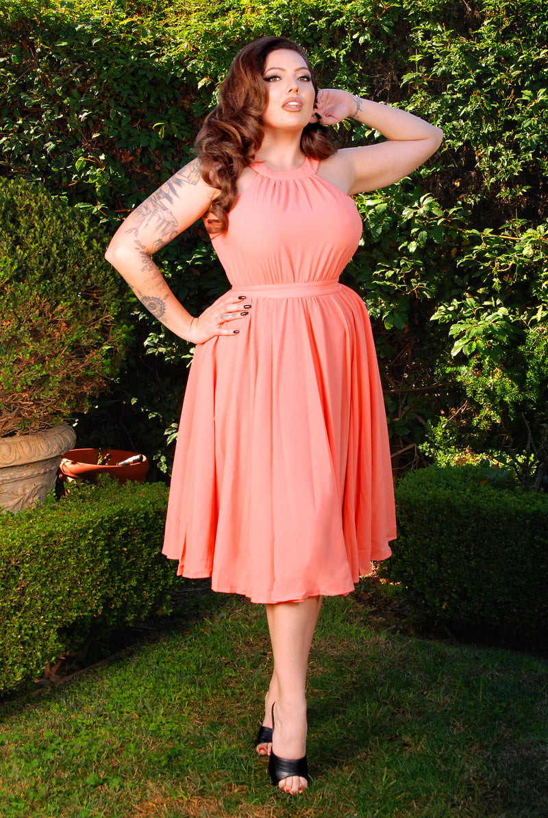 Final Sale - Maybelle Gathered Swing Dress in Solid Peach | Laura Byrn –  