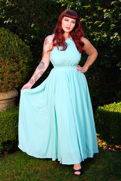 Final Sale - Maybelle Vintage 70's Maxi Dress in Solid Mint | Laura By ...