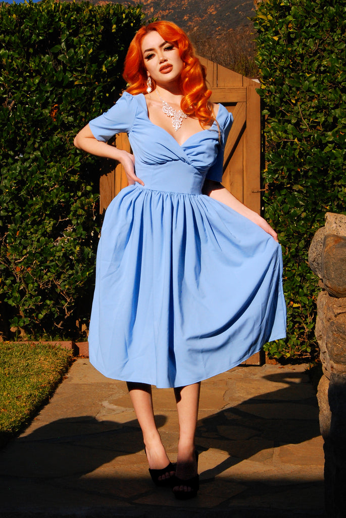 Paige Swing Dress in Chambray Poly Crepe | Pinup Couture ...