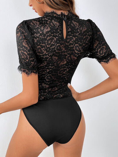 Mina Lace Bishop Sleeve Bustier Bodysuit  Solid Black or White –