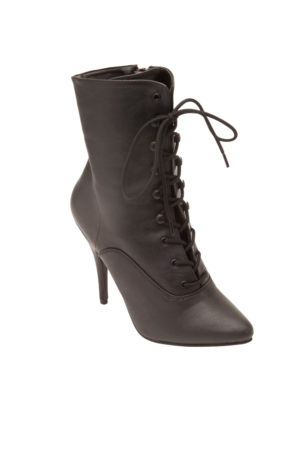 Night Shade Stiletto Lace Up Ankle Boot in Black Matte Vegan Leather ...