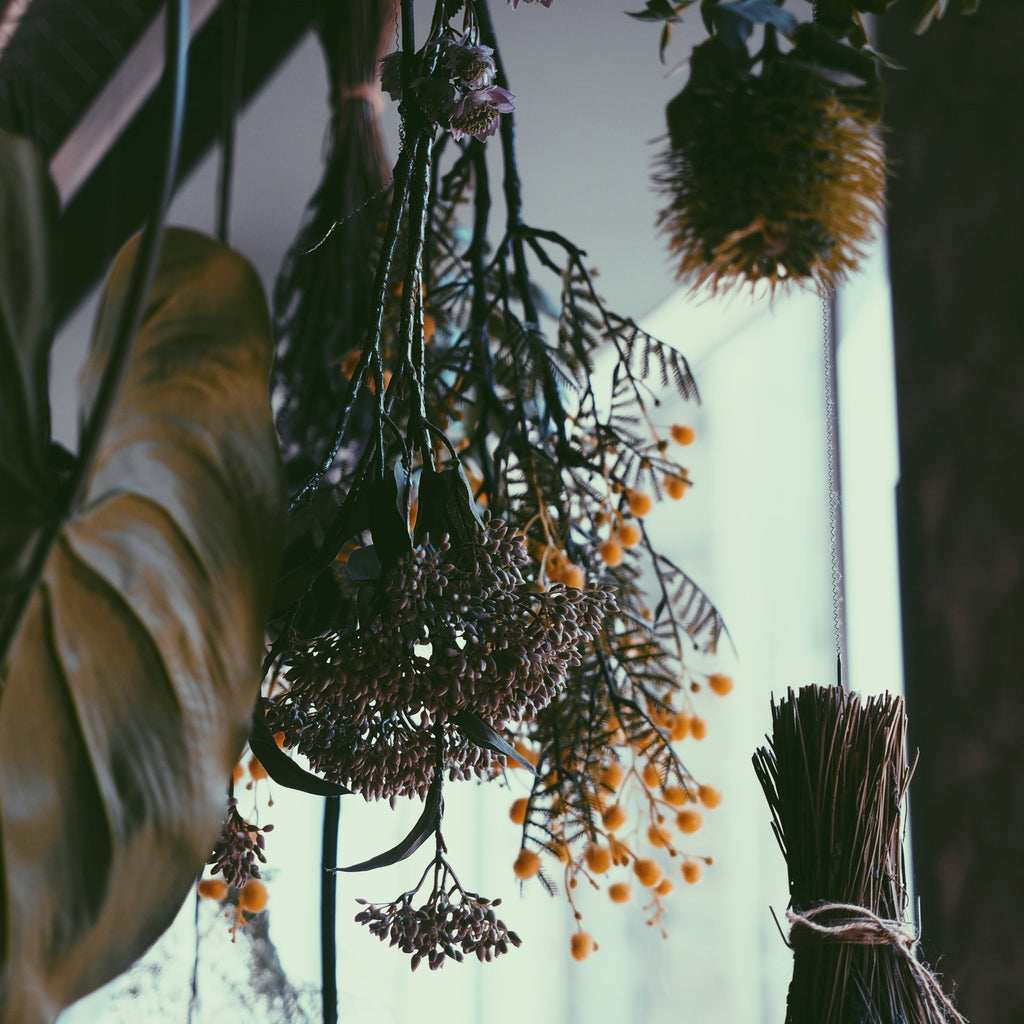 flowers hung upside down to dry