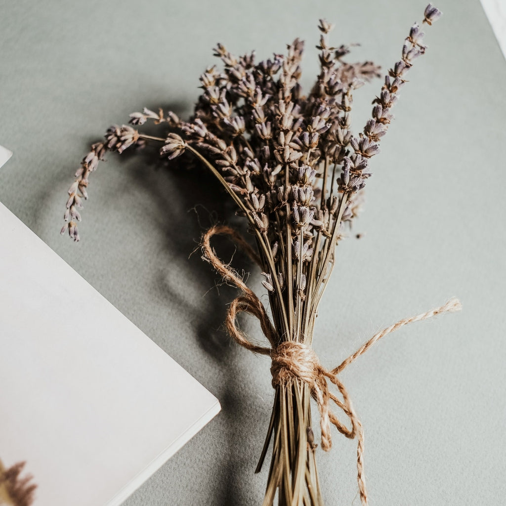 small posy of dried lavender tied with twine