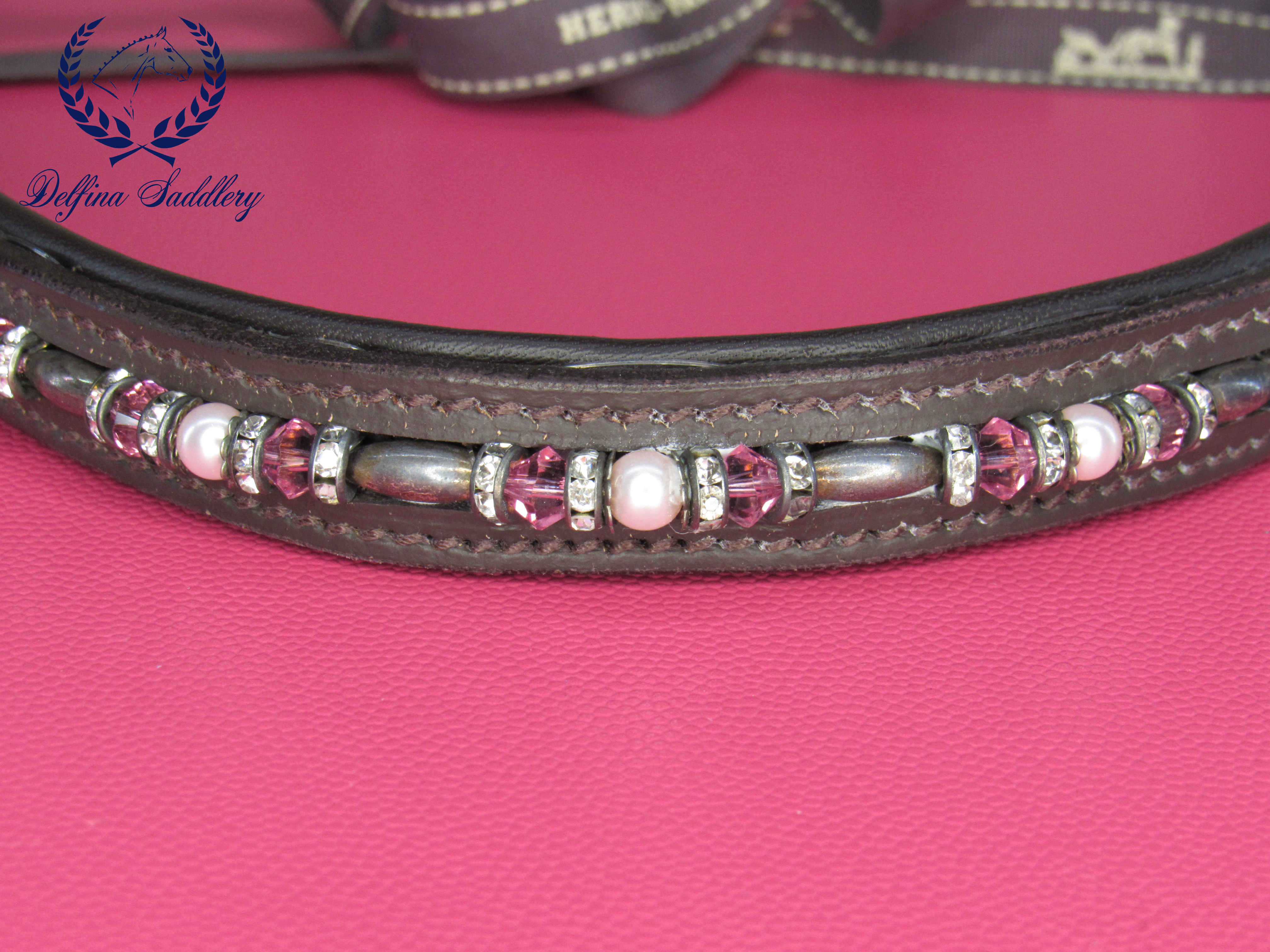 Custom Browband - Pink and Hematite Beads