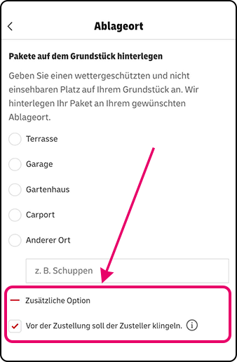 Screenshot Klingelwunsch aktivieren