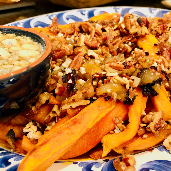 Sweet Potatoes with Pecans and Blue Cheese