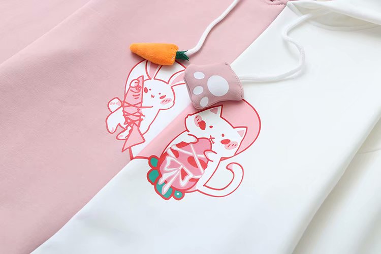 Kawaii Bunny Ear Women Hoodie Cute Rabbit Cat Lovely Sweatshirt Harajuku Soft Girls Anime Pink Pullover Tracksuit Outerwear