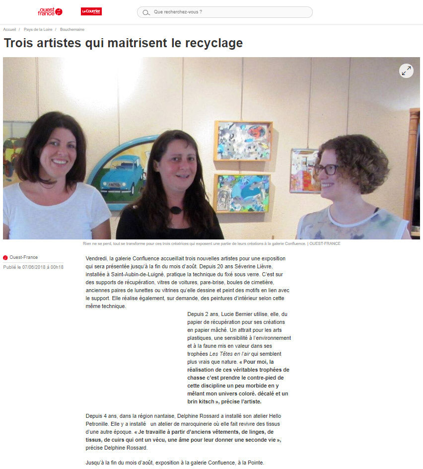 Article presse journal Ouest France créatrice artisanat recyclage Confluence Bouchemaine Hello Petronille