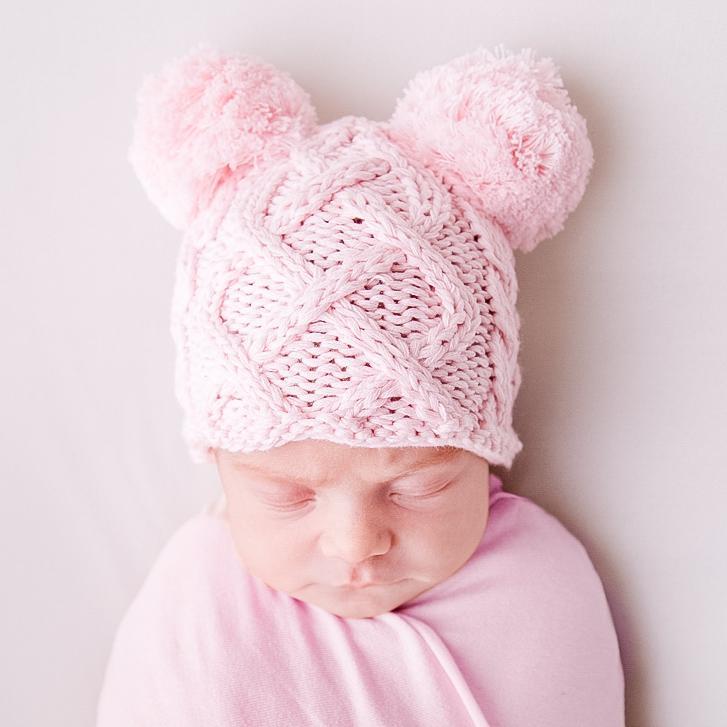 Newborn Aran Pink Double Pom Pom Beanie Hat Huggalugs