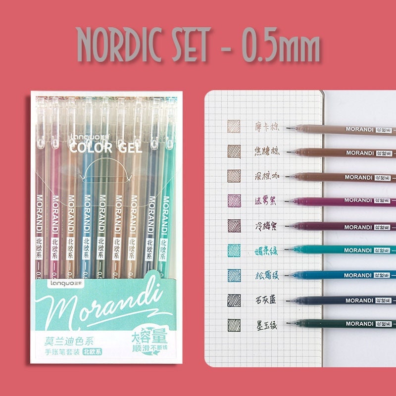 Languo Morandi NORDIC SET Color Gel 9 Pen Set 0.5mm Black Out Planning Milky gel Pen Set  Fine Point Set | D0222