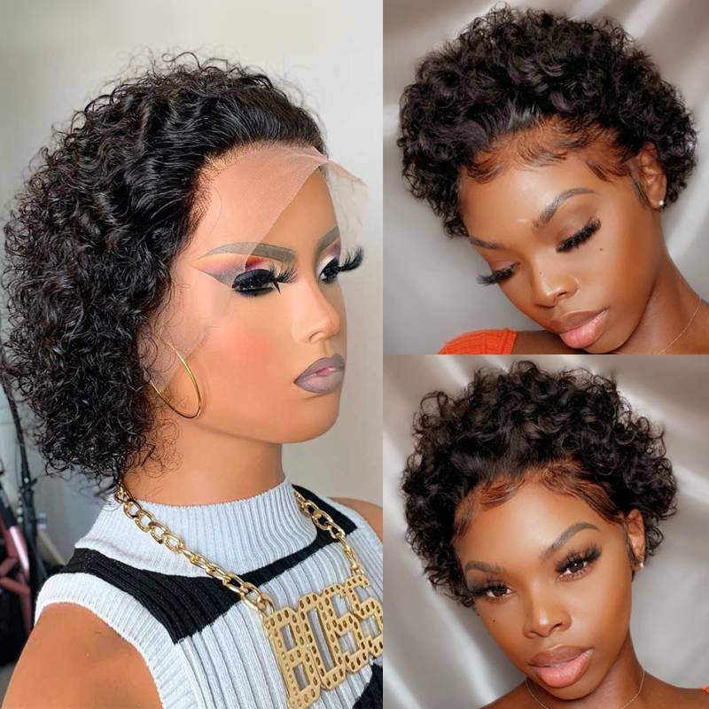 Pixie Short Cut Transparent Lace Wig Curly